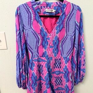 Hind Pink & Purple V-Neck Patterned Blouse